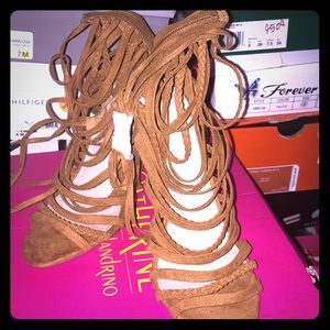 Brown open toe heels